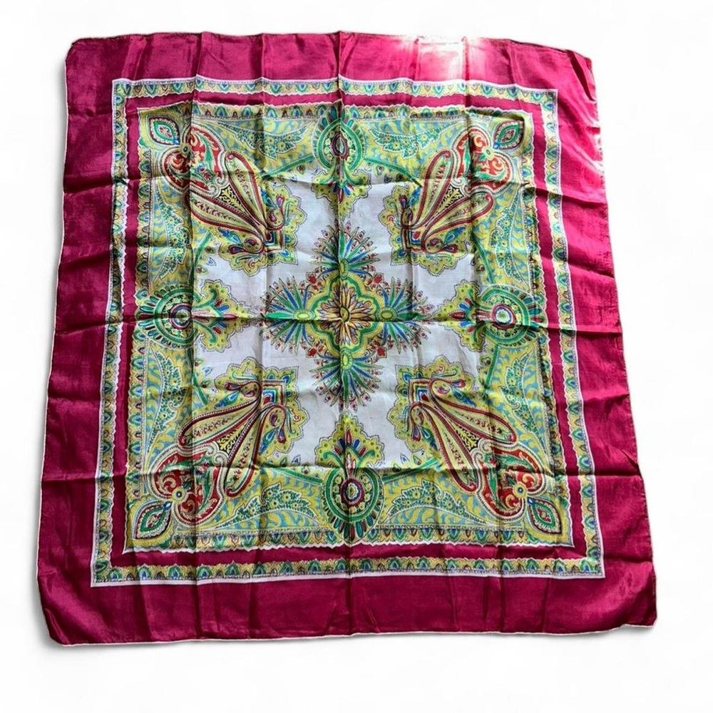 Vibrant Paisley Square Silk-Feel Scarf in Magenta & Multi